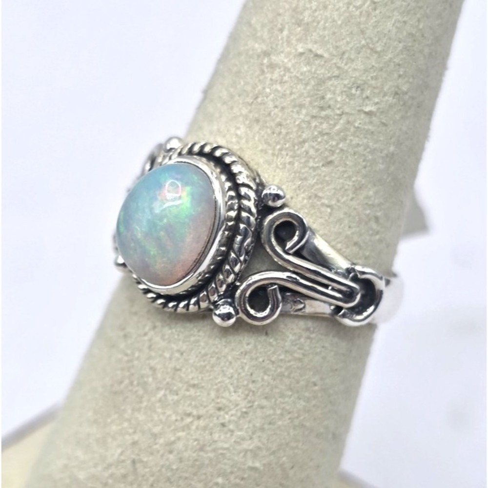 Natural Ethiopian Opal Ring Size 7‎ Sterling Silver 925 Roped Handmade NWT